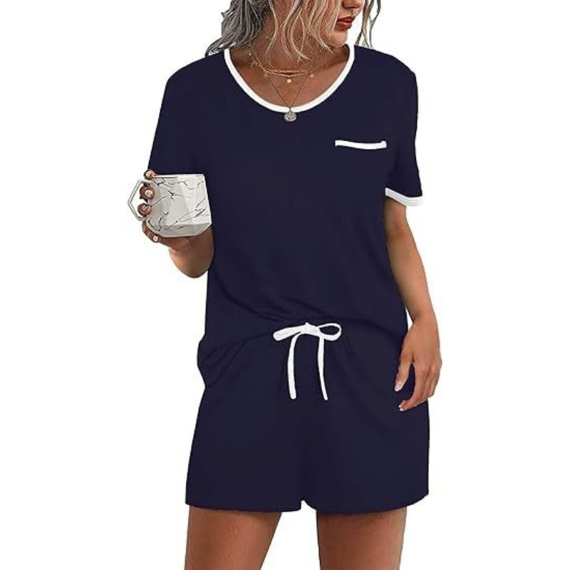 Pajama Set for Women 2 Piece Lounge Set Short Sleeve Tops and Shorts Soft Sleepwear, Chest Pocket