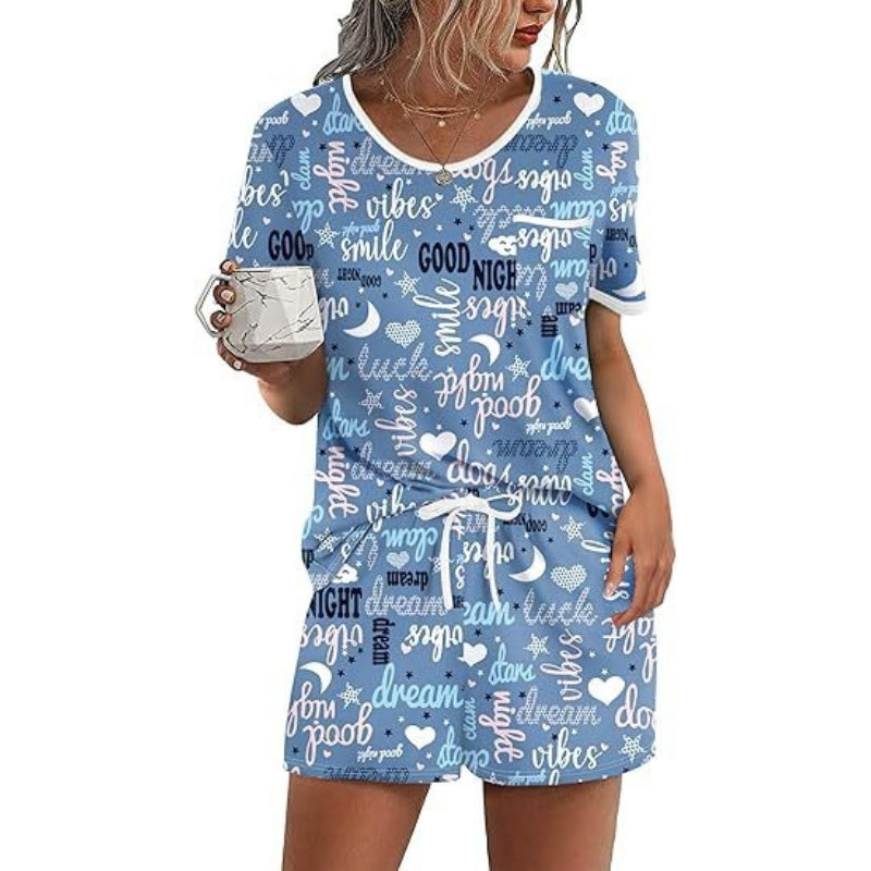 Pajama Set for Women 2 Piece Lounge Set Short Sleeve Tops and Shorts Soft Sleepwear, Chest Pocket