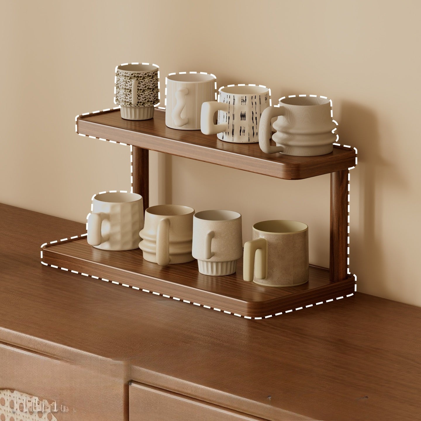 Tabletop Cup Holder Storage Shelf, Ideal for Coffee Nook and Buffet Cabinet