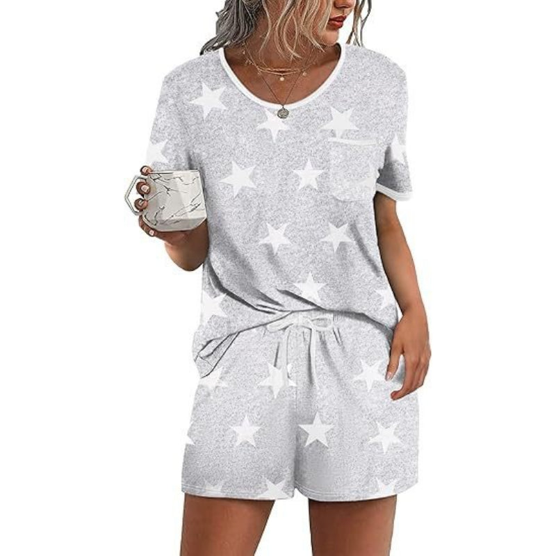 Pajama Set for Women 2 Piece Lounge Set Short Sleeve Tops and Shorts Soft Sleepwear, Chest Pocket