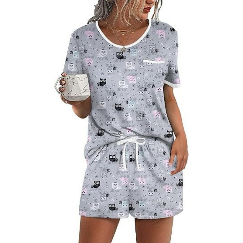 Pajama Set for Women 2 Piece Lounge Set Short Sleeve Tops and Shorts Soft Sleepwear, Chest Pocket
