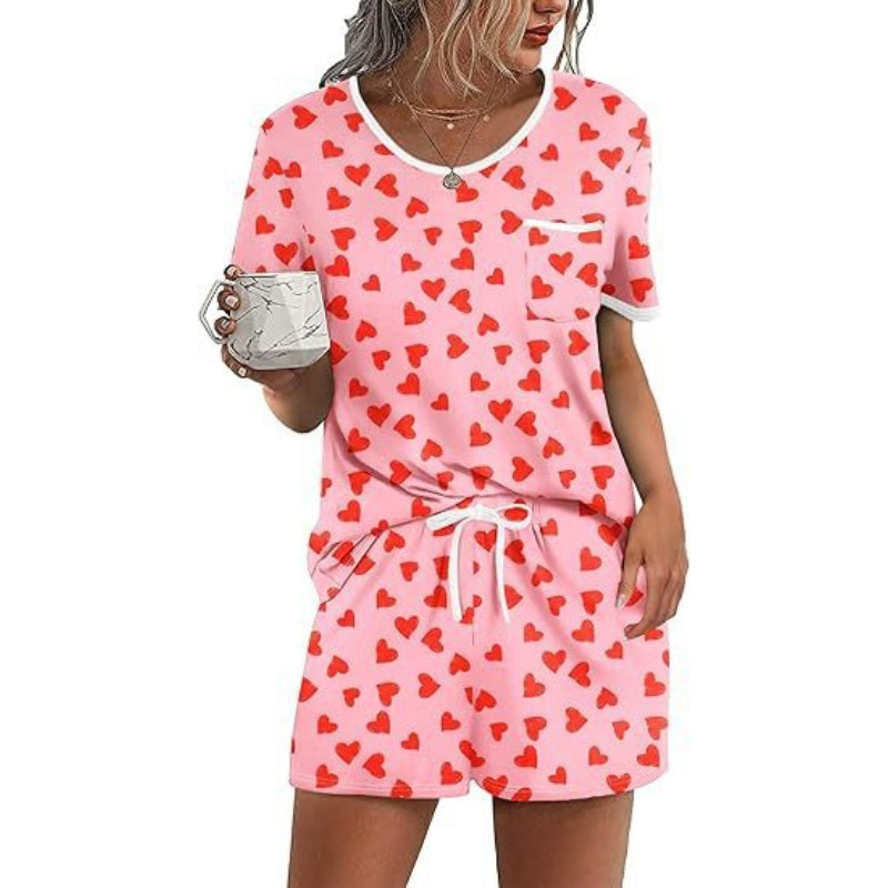 Pajama Set for Women 2 Piece Lounge Set Short Sleeve Tops and Shorts Soft Sleepwear, Chest Pocket