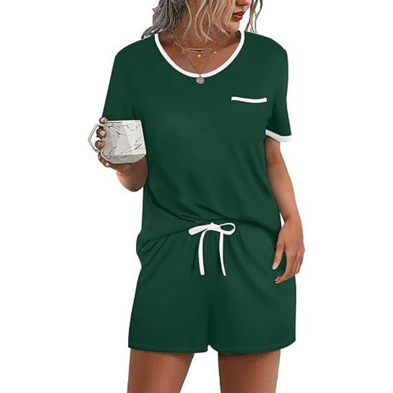 Pajama Set for Women 2 Piece Lounge Set Short Sleeve Tops and Shorts Soft Sleepwear, Chest Pocket
