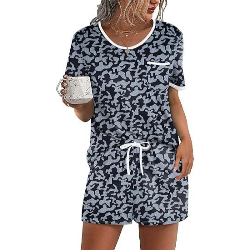 Pajama Set for Women 2 Piece Lounge Set Short Sleeve Tops and Shorts Soft Sleepwear, Chest Pocket