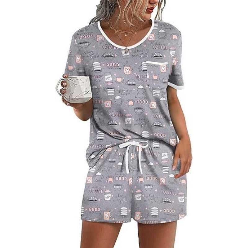 Pajama Set for Women 2 Piece Lounge Set Short Sleeve Tops and Shorts Soft Sleepwear, Chest Pocket