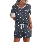 Pajama Set for Women 2 Piece Lounge Set Short Sleeve Tops and Shorts Soft Sleepwear, Chest Pocket
