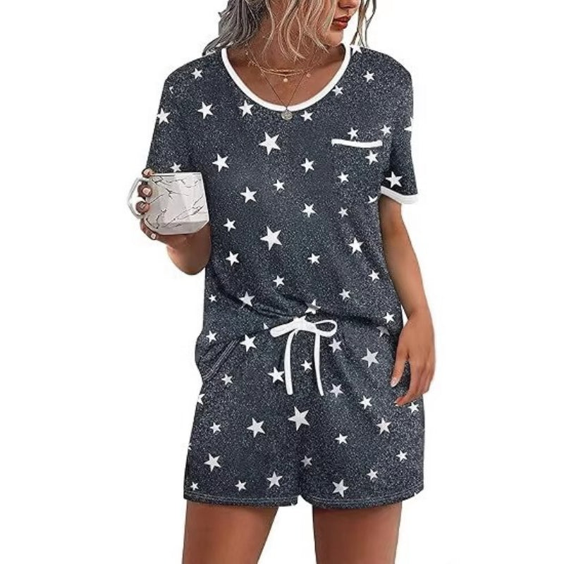 Pajama Set for Women 2 Piece Lounge Set Short Sleeve Tops and Shorts Soft Sleepwear, Chest Pocket