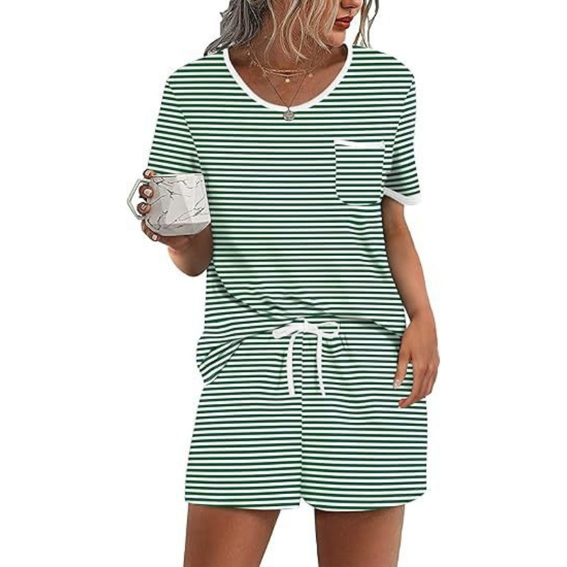 Pajama Set for Women 2 Piece Lounge Set Short Sleeve Tops and Shorts Soft Sleepwear, Chest Pocket