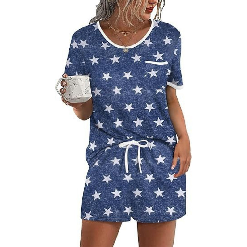 Pajama Set for Women 2 Piece Lounge Set Short Sleeve Tops and Shorts Soft Sleepwear, Chest Pocket