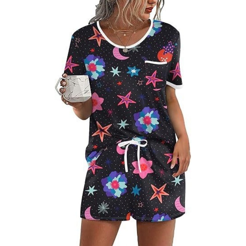 Pajama Set for Women 2 Piece Lounge Set Short Sleeve Tops and Shorts Soft Sleepwear, Chest Pocket