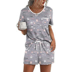 Pajama Set for Women 2 Piece Lounge Set Short Sleeve Tops and Shorts Soft Sleepwear, Chest Pocket