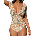 V-Neck Ruffled One-Piece Swimsuit