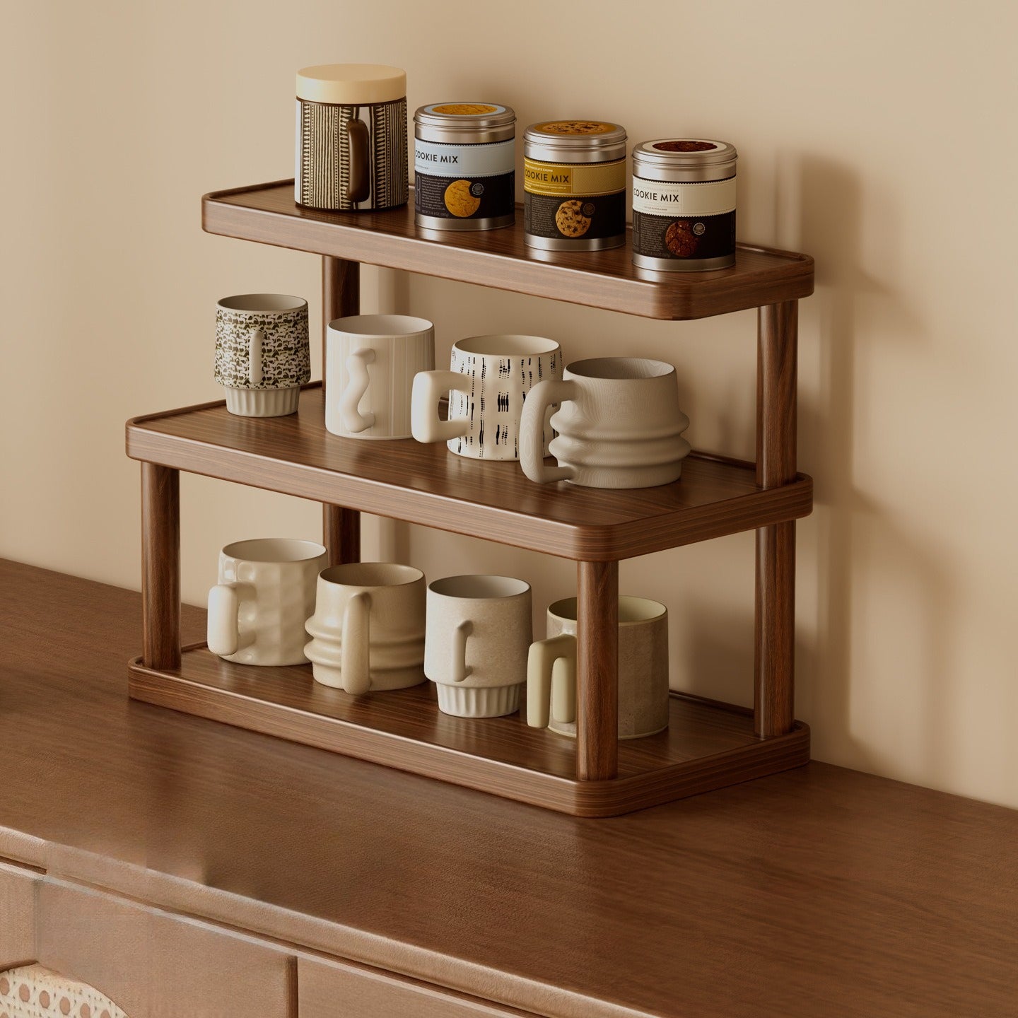 Tabletop Cup Holder Storage Shelf, Ideal for Coffee Nook and Buffet Cabinet