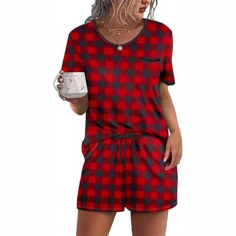 Pajama Set for Women 2 Piece Lounge Set Short Sleeve Tops and Shorts Soft Sleepwear, Chest Pocket