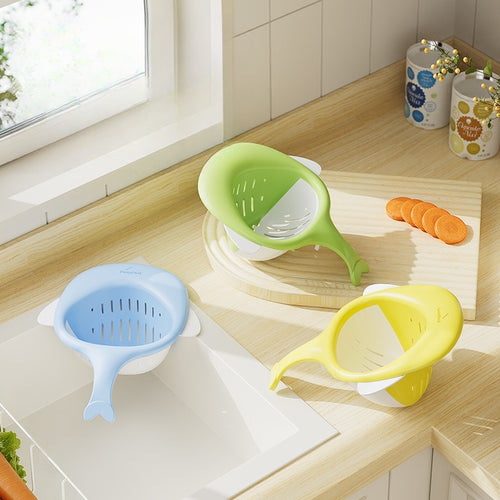 Cute Whale Drain Basket with Handle, Kitchen Food Scraps Strainer
