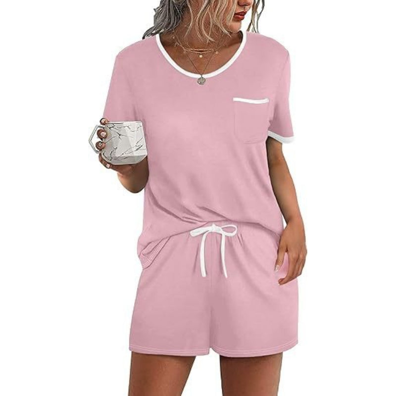 Pajama Set for Women 2 Piece Lounge Set Short Sleeve Tops and Shorts Soft Sleepwear, Chest Pocket