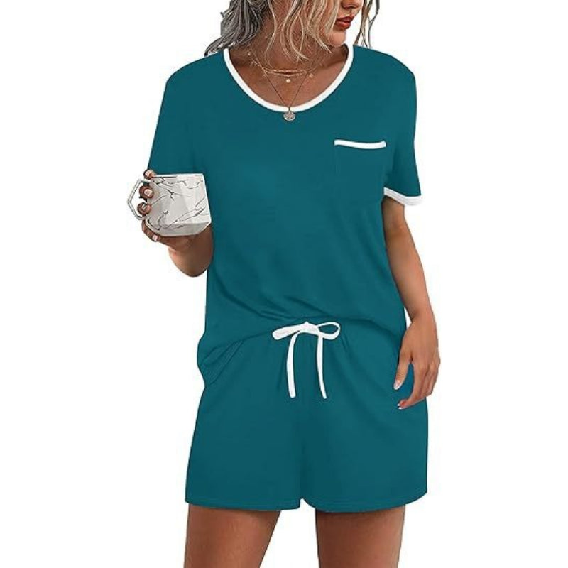 Pajama Set for Women 2 Piece Lounge Set Short Sleeve Tops and Shorts Soft Sleepwear, Chest Pocket