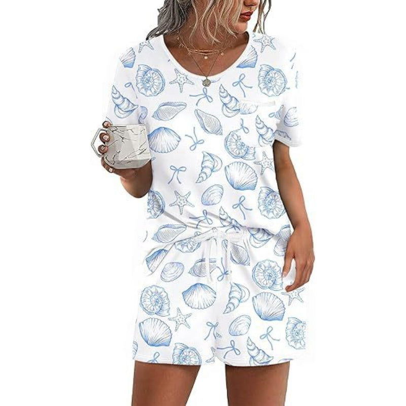 Pajama Set for Women 2 Piece Lounge Set Short Sleeve Tops and Shorts Soft Sleepwear, Chest Pocket