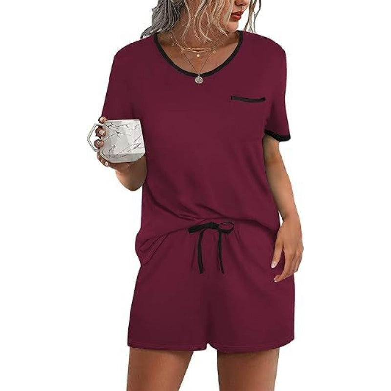Pajama Set for Women 2 Piece Lounge Set Short Sleeve Tops and Shorts Soft Sleepwear, Chest Pocket