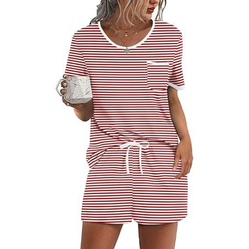 Pajama Set for Women 2 Piece Lounge Set Short Sleeve Tops and Shorts Soft Sleepwear, Chest Pocket