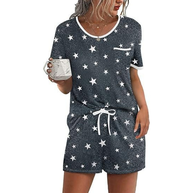 Pajama Set for Women 2 Piece Lounge Set Short Sleeve Tops and Shorts Soft Sleepwear, Chest Pocket