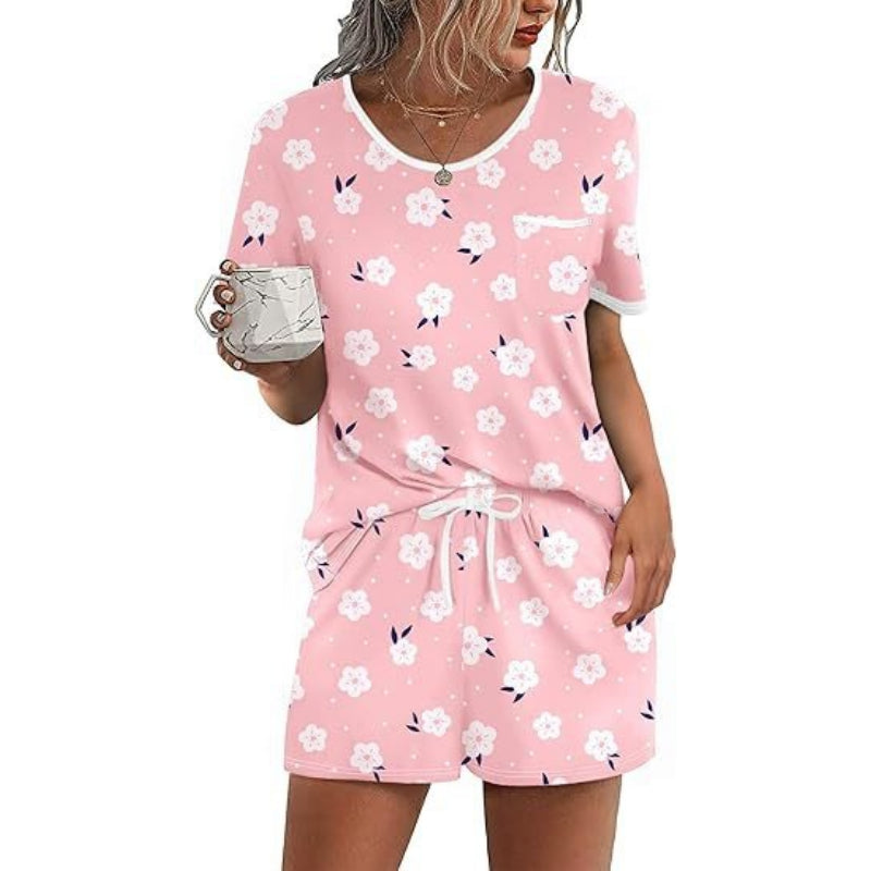 Pajama Set for Women 2 Piece Lounge Set Short Sleeve Tops and Shorts Soft Sleepwear, Chest Pocket