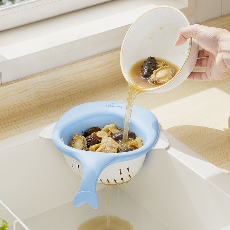 Cute Whale Drain Basket with Handle, Kitchen Food Scraps Strainer