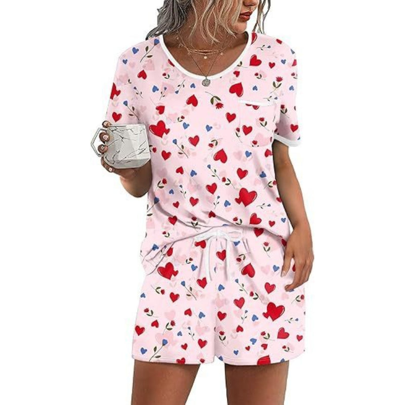 Pajama Set for Women 2 Piece Lounge Set Short Sleeve Tops and Shorts Soft Sleepwear, Chest Pocket