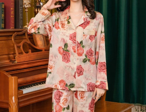 3Pcs Printed Ice Silk Faux Silk Pajama Loungewear Set