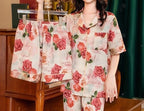 3Pcs Printed Ice Silk Faux Silk Pajama Loungewear Set
