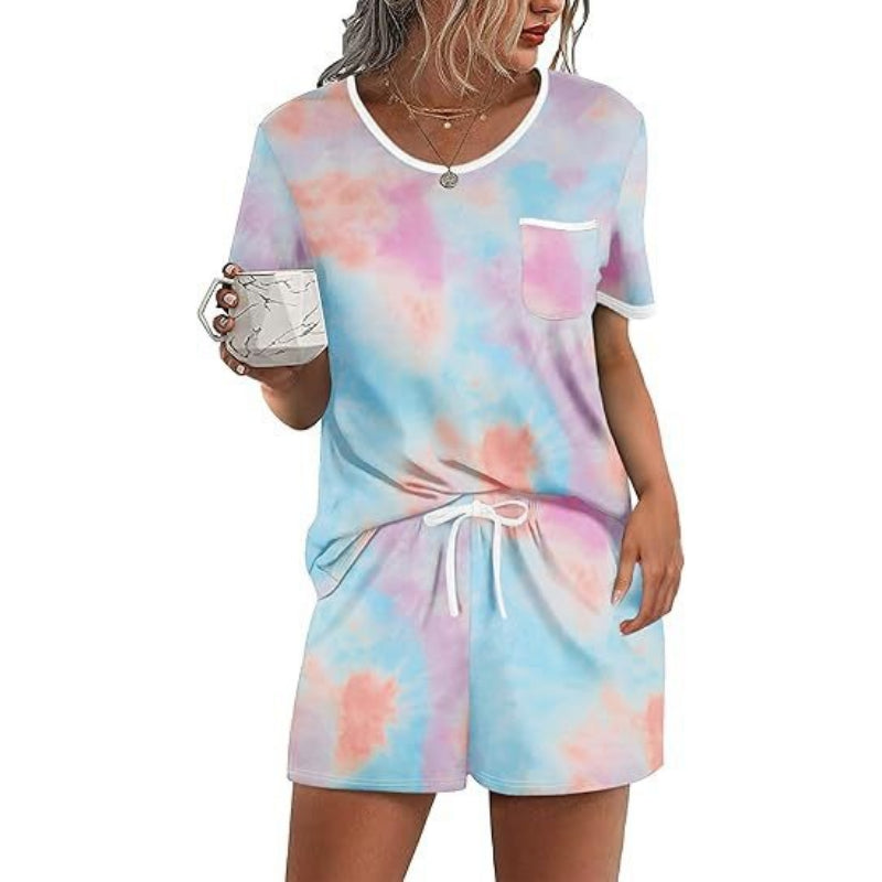 Pajama Set for Women 2 Piece Lounge Set Short Sleeve Tops and Shorts Soft Sleepwear, Chest Pocket