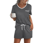 Pajama Set for Women 2 Piece Lounge Set Short Sleeve Tops and Shorts Soft Sleepwear, Chest Pocket