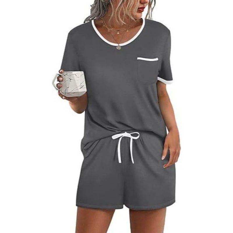 Pajama Set for Women 2 Piece Lounge Set Short Sleeve Tops and Shorts Soft Sleepwear, Chest Pocket