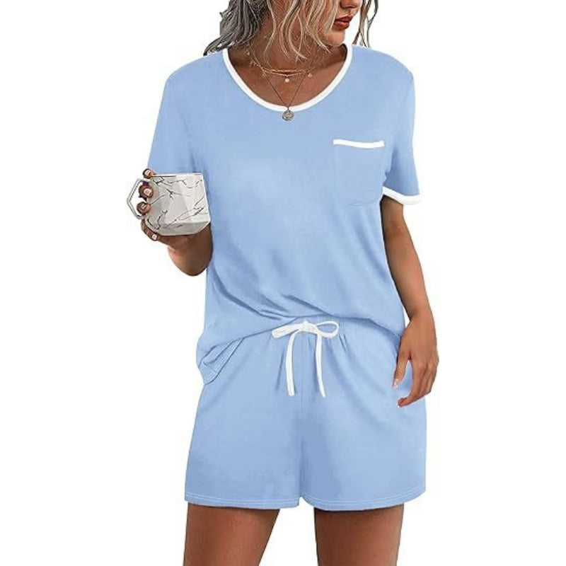 Pajama Set for Women 2 Piece Lounge Set Short Sleeve Tops and Shorts Soft Sleepwear, Chest Pocket
