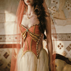 Vintage Palace Style Spaghetti Strap Dress, Waist-Cinched Lace Panel Long Dress