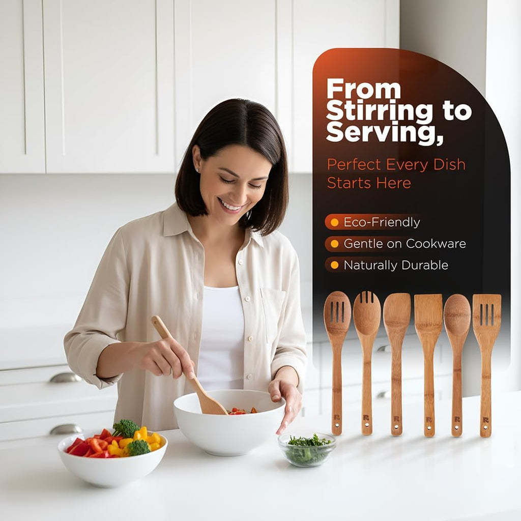 Carbonized Bamboo Spatula Set, Wood & Bamboo Cooking Spatulas