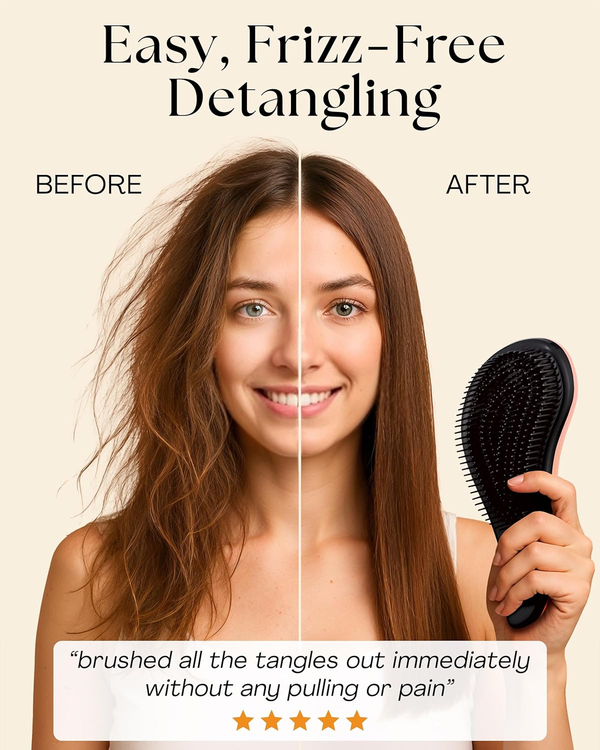 Electroplated Detangling Massage Hair Brush for Women, Anti-Static Cushion Hairbrush for Curly & Straight Hair, Magic Styling Comb