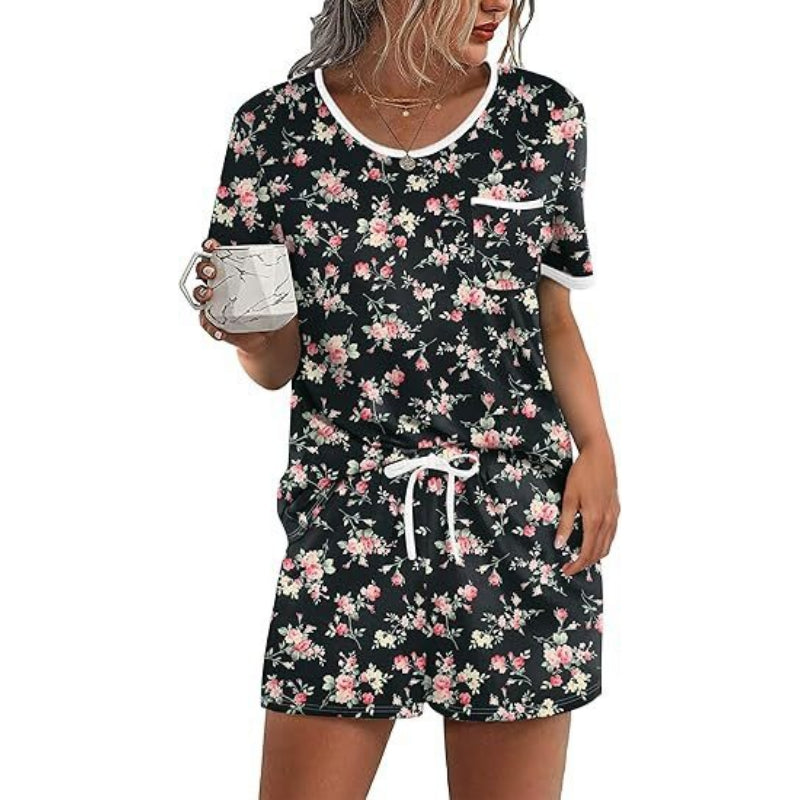 Pajama Set for Women 2 Piece Lounge Set Short Sleeve Tops and Shorts Soft Sleepwear, Chest Pocket