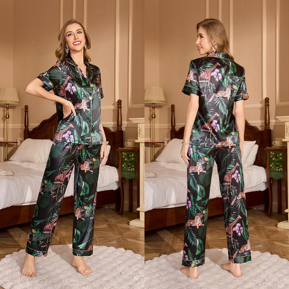 Premium Printed Ice Silk Pajama Loungewear Set
