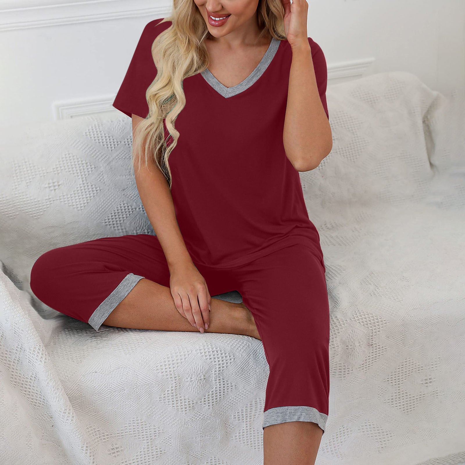 womens Short Sleeve Tee and Pant 2 Piece Sleep Set