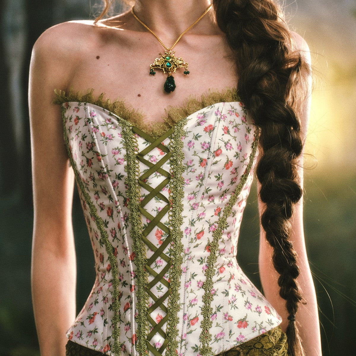New Pastoral Floral Tie Strap Fitted Boned Tube Top