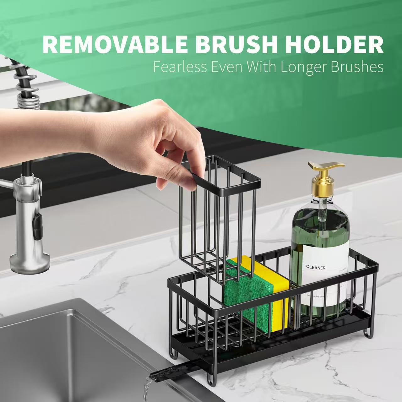 Multi-Functional Countertop Drain Rack for Kitchen Sponge, Sink Brush and Cleaning Tools