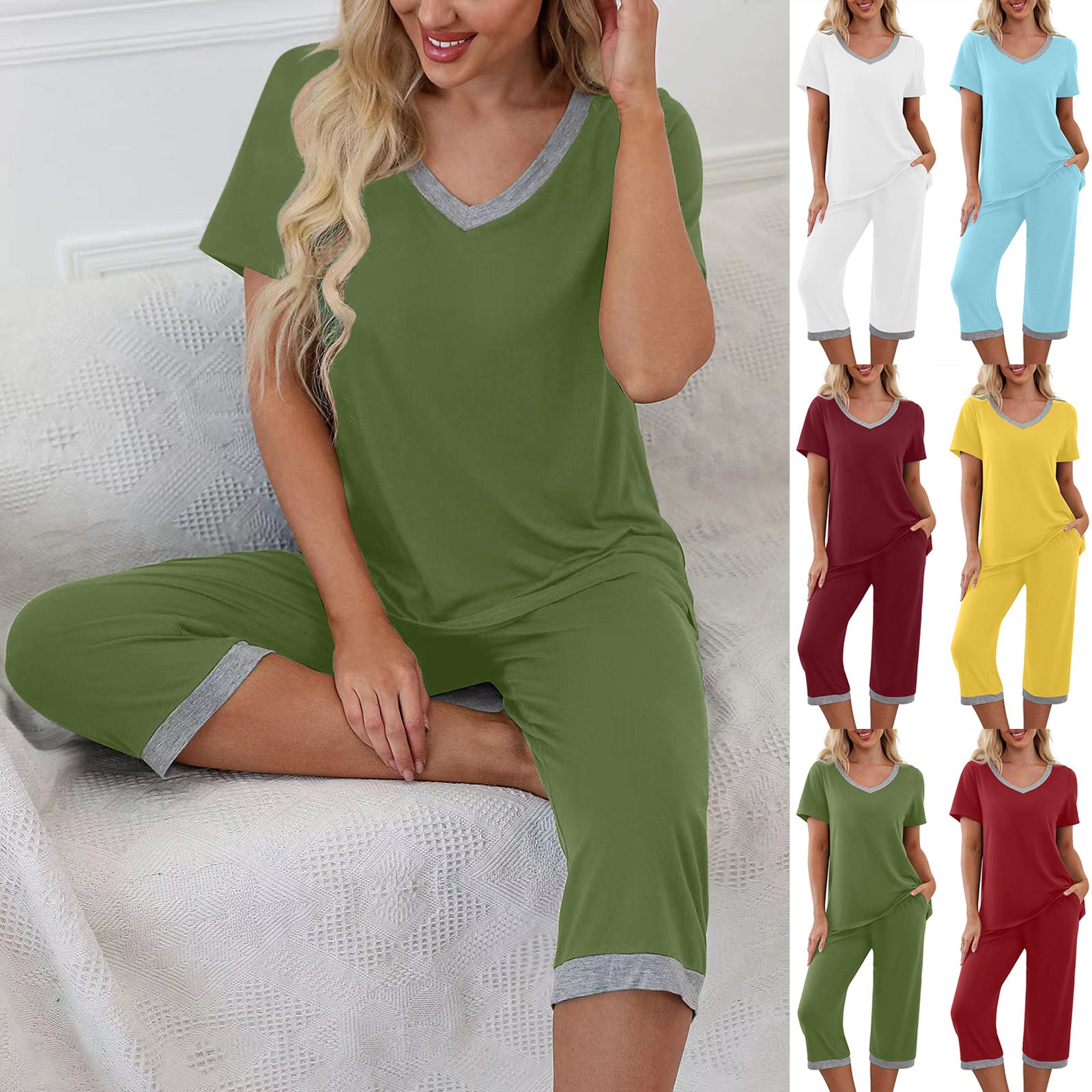 womens Short Sleeve Tee and Pant 2 Piece Sleep Set