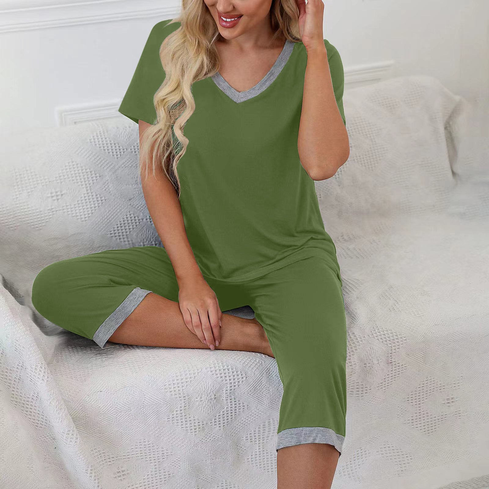 womens Short Sleeve Tee and Pant 2 Piece Sleep Set