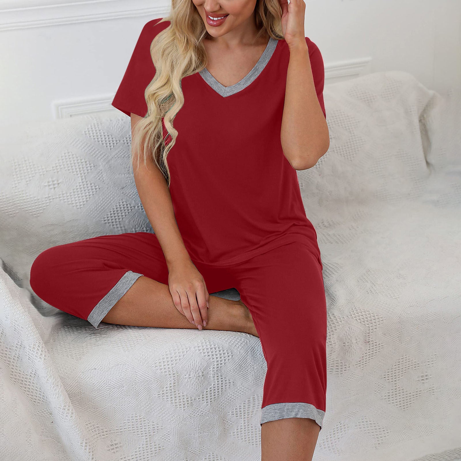 womens Short Sleeve Tee and Pant 2 Piece Sleep Set