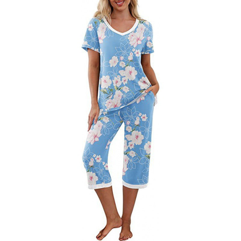 Women's Pajama Set Short Sleeve Shirt and Capri Pants Sleepwear Pjs Sets with Pockets