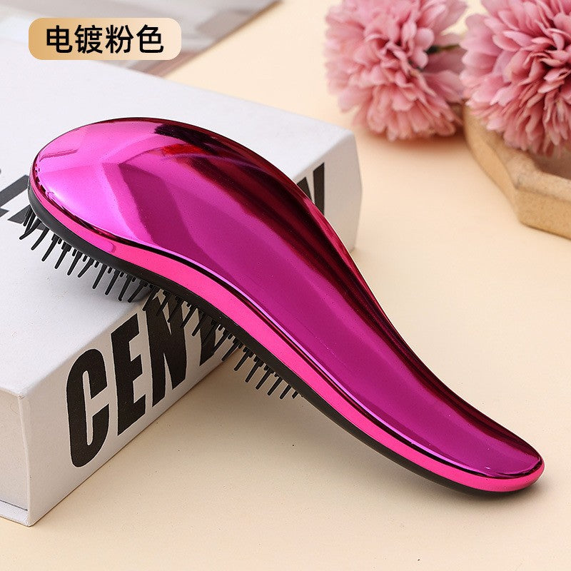 Electroplated Detangling Massage Hair Brush for Women, Anti-Static Cushion Hairbrush for Curly & Straight Hair, Magic Styling Comb