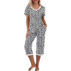 Women's Pajama Set Short Sleeve Shirt and Capri Pants Sleepwear Pjs Sets with Pockets