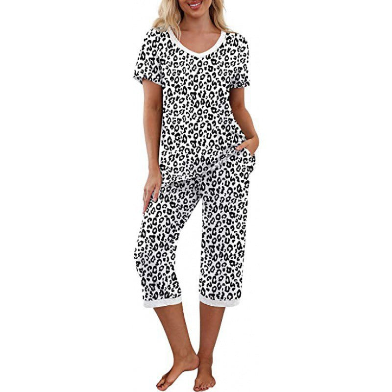 Women's Pajama Set Short Sleeve Shirt and Capri Pants Sleepwear Pjs Sets with Pockets