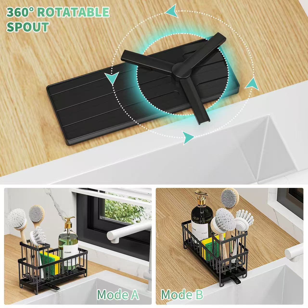 Multi-Functional Countertop Drain Rack for Kitchen Sponge, Sink Brush and Cleaning Tools